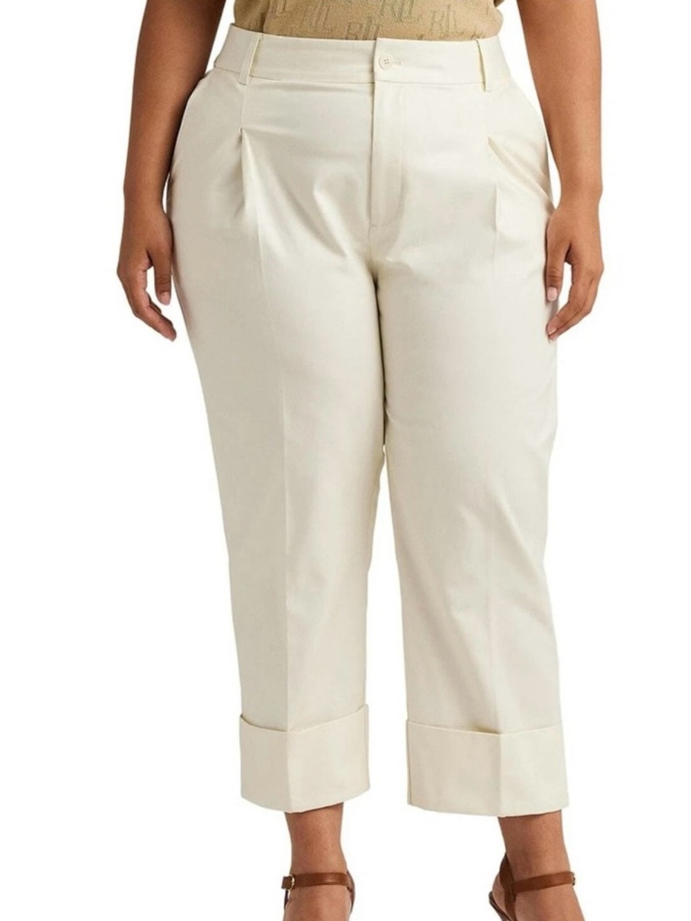 RALPH LAUREN BLACK LABEL PLEATED CUFF ANKLE PANT COTTON BLEND PANTS SIZE 14